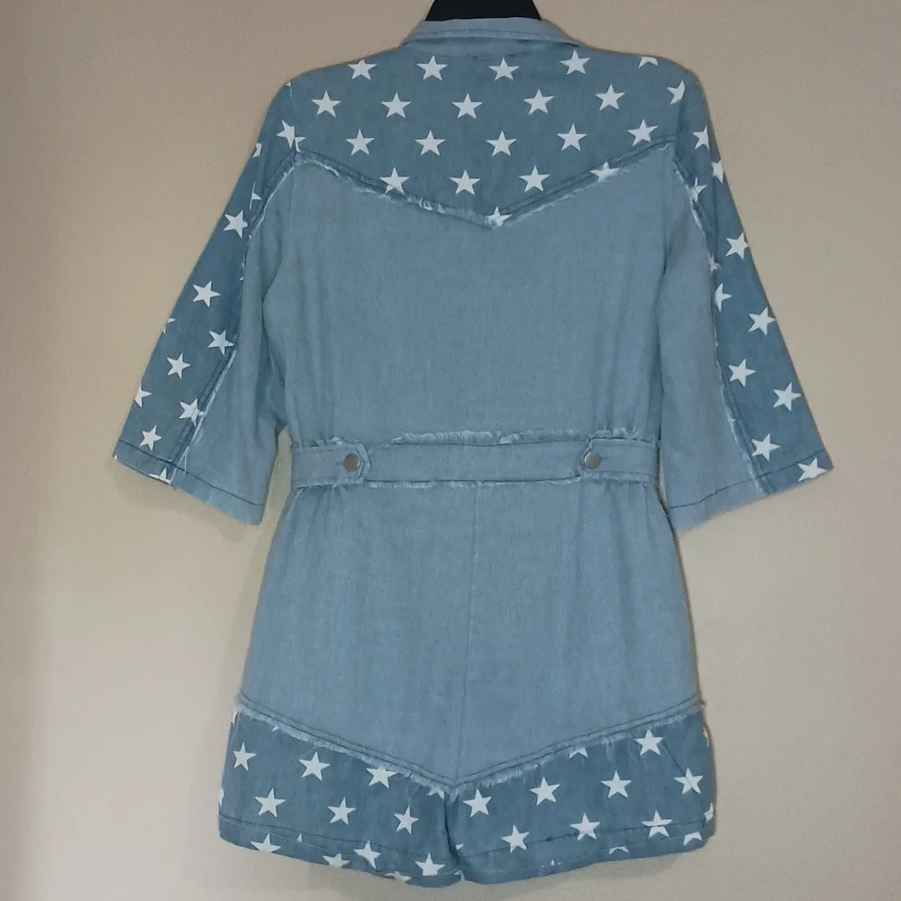 POL Blue Denim and Star Chambray Romper